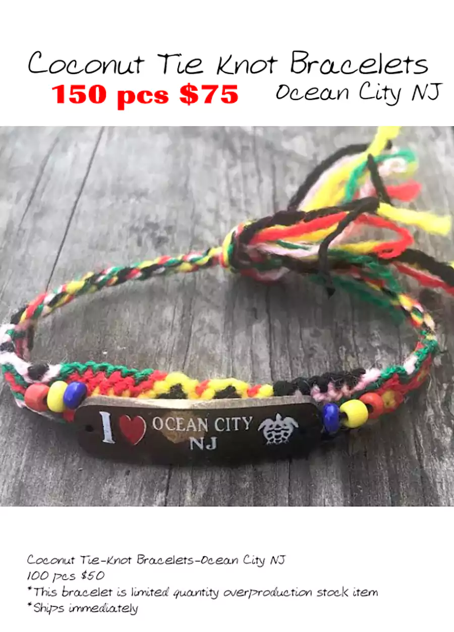 Coconut Tie Knot Bracelets-Ocean City NJ - Closeout 150 Pcs.